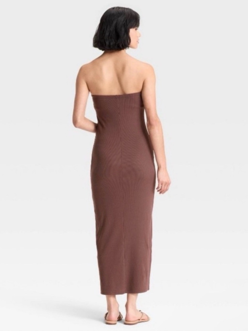3 NWOT ribbed tube dresses a new day Striped Navy, Black, Brown Maxi strapless - Picture 3 of 6